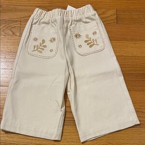 Zara Kids Cream Pants with Floral Embroidery